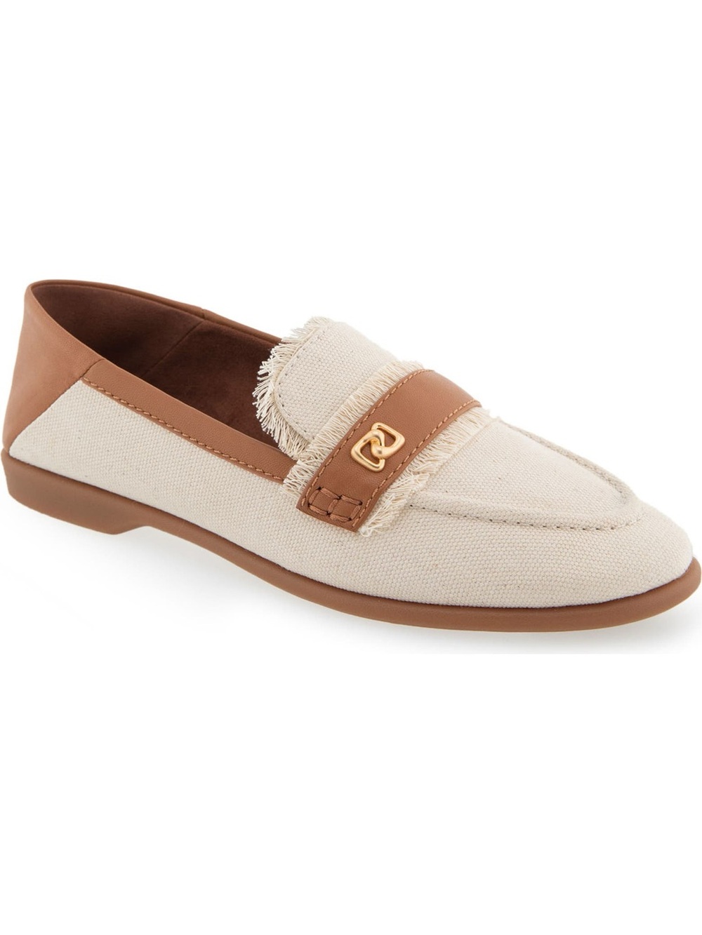Aerosoles Cream & Tan Canvas Loafers - Size 10
